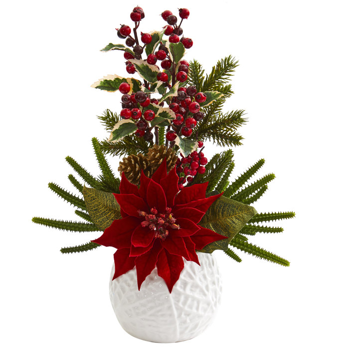 The Holiday Aisle® Christmas Artificial Mixed Floral Arrangement in